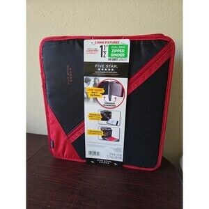 NEW Mead Five Star Dual Ring Zipper Binder 1.5 Inch 950 Sheets Retro Red Black